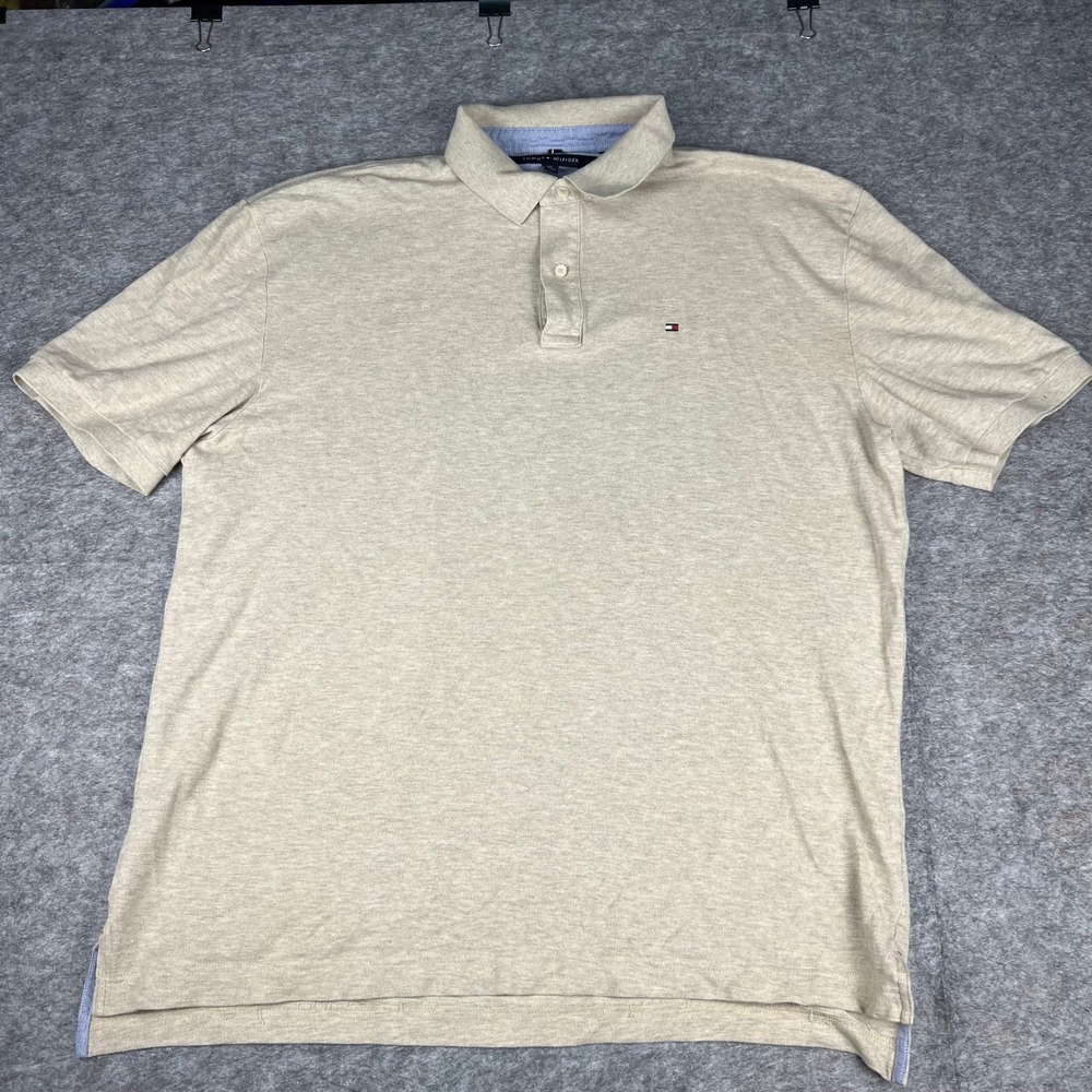 Tommy Hilfiger Mens XXL Classic Fit Polo Shirt Tan Heather Short‎ Sleeve